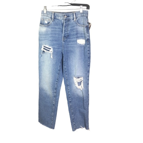 PacSun Size 25  Blue Distressed High Waisted Straight Leg Crop Jeans Raw Hem - Picture 1 of 12